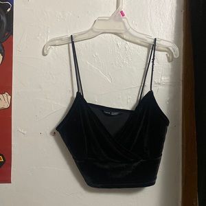 SHEIN velvet v neck black crop top